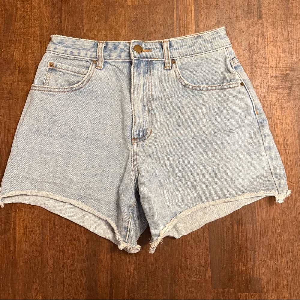 Billabong Smile At Ya High-Rise Light Blue Denim Jean Shorts with Raw Hem
